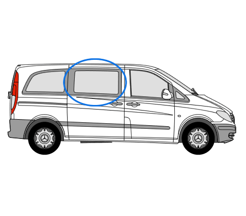 Mercedes Vito 2014> FRONT Fixed Window in Privacy Tint